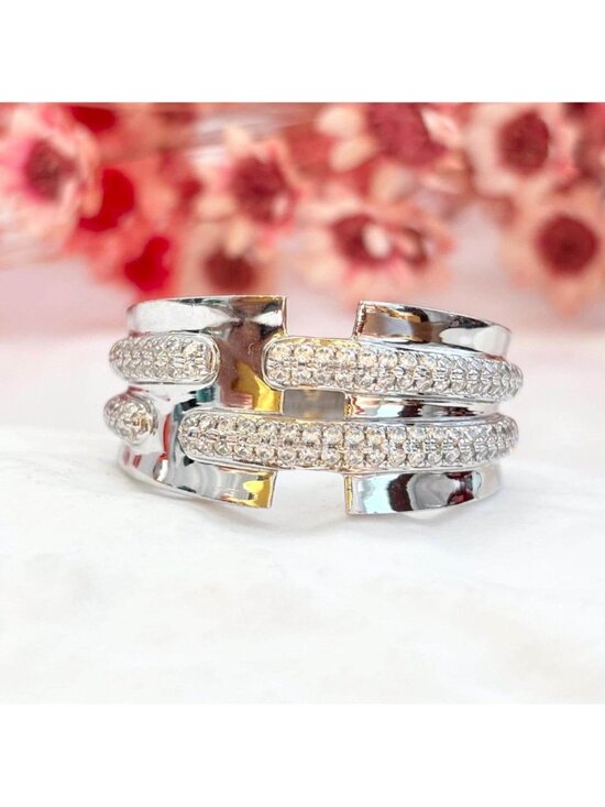 Jewelry - Modernist Chunky Cutout CZ Sterling Silver 925 Vintage Ring - sz 11.75